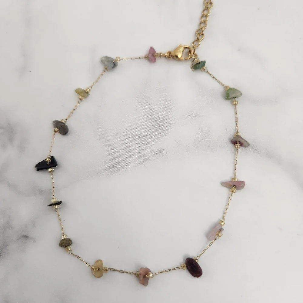 Minimalist Multicolor Dainty Stones 18K Gold Plated Anklet - Picture 12 of 15